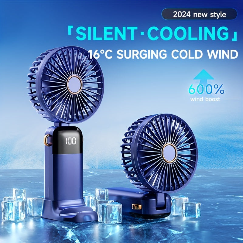 Mini USB Rechargeable Handheld Fan with 5 Speed Settings and Digital Display