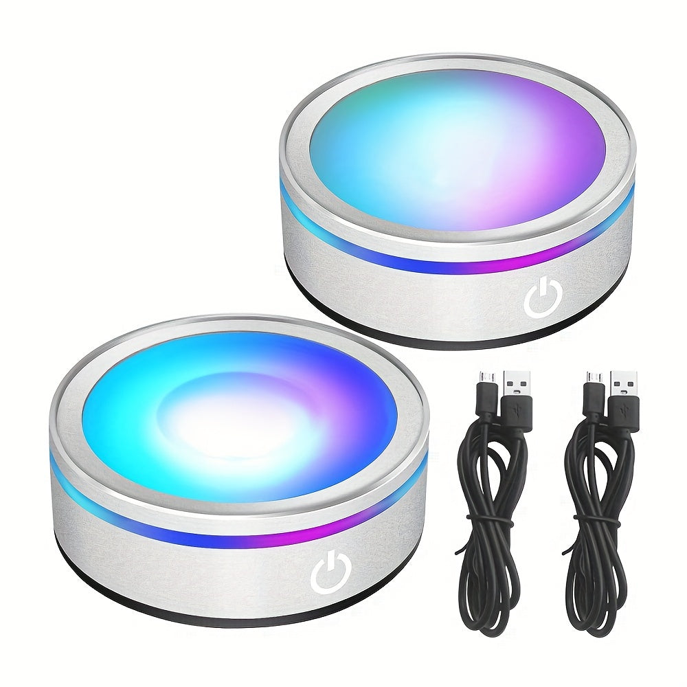 Round Plastic LED Display Stand for 3D Crystal Glass Acrylic Touch-Sensitive Color-Changing USB Rechargeable 7.9x7.9x2.69cm