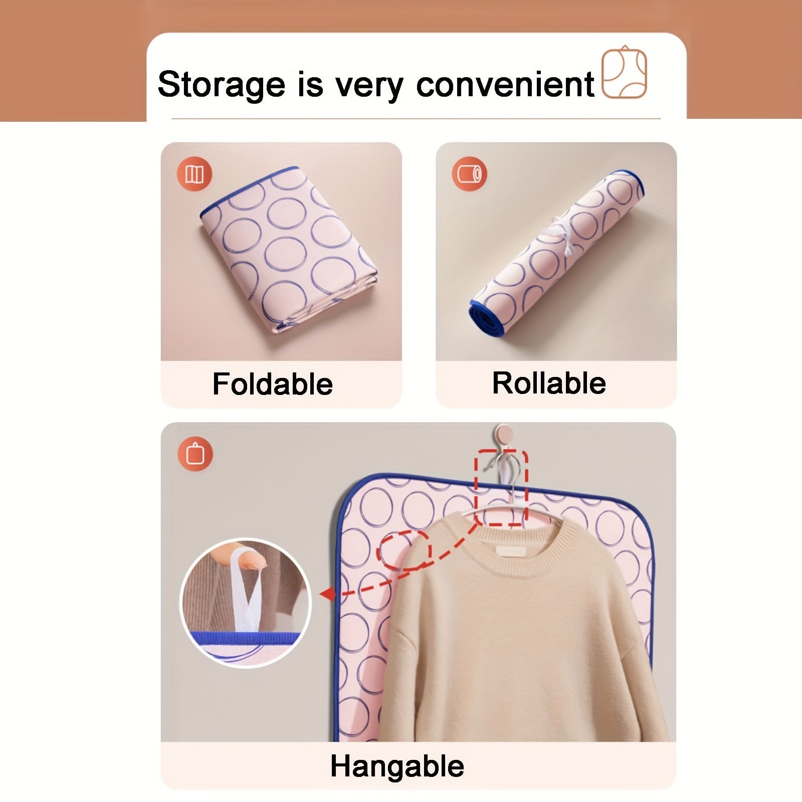 Portable Ironing Pad with 6 Layers of Protective Fabric, Concentric Circle Pattern, for Flat Surfaces