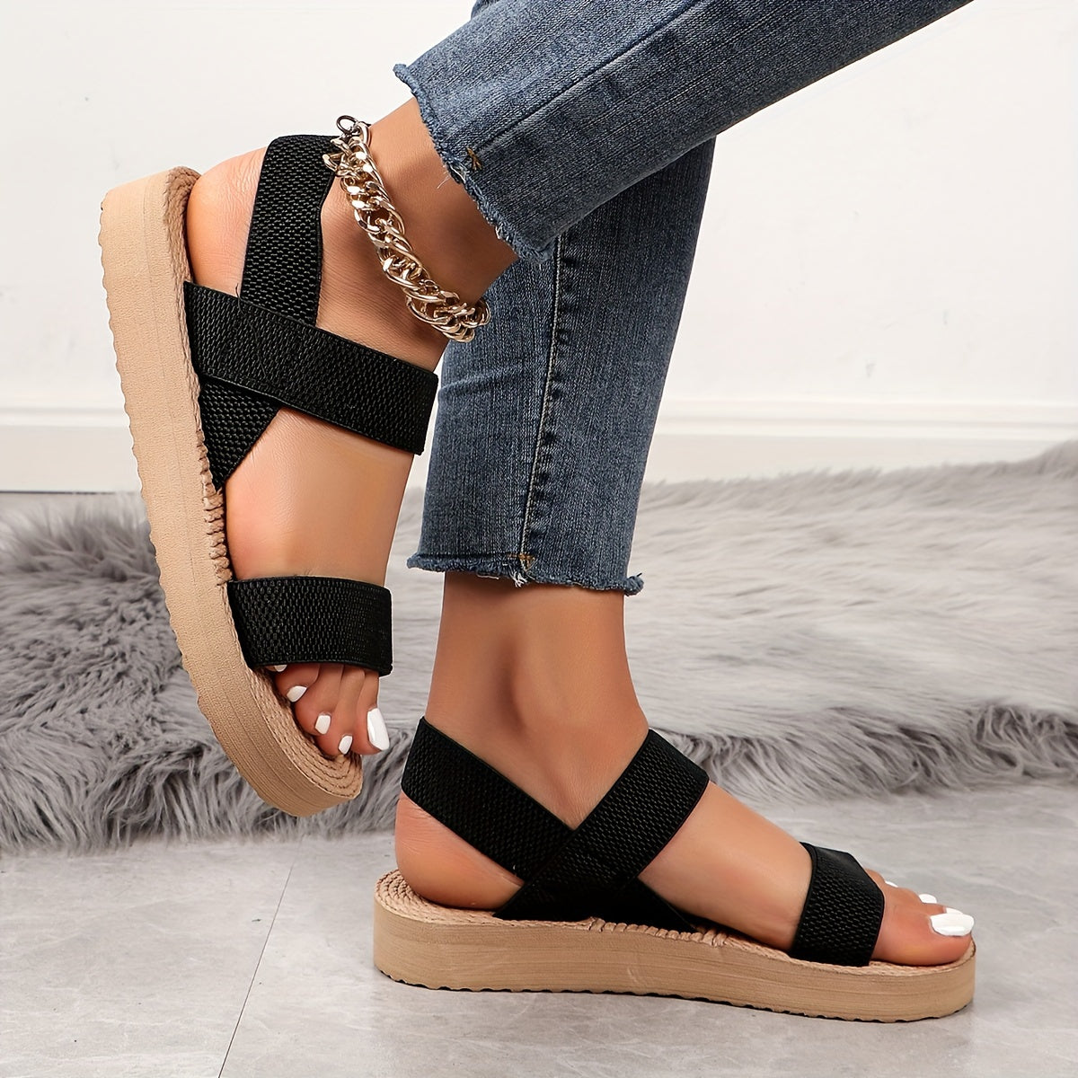 Women's Flat Sandals Roman Design Breathable Mesh Summer Beach Casual