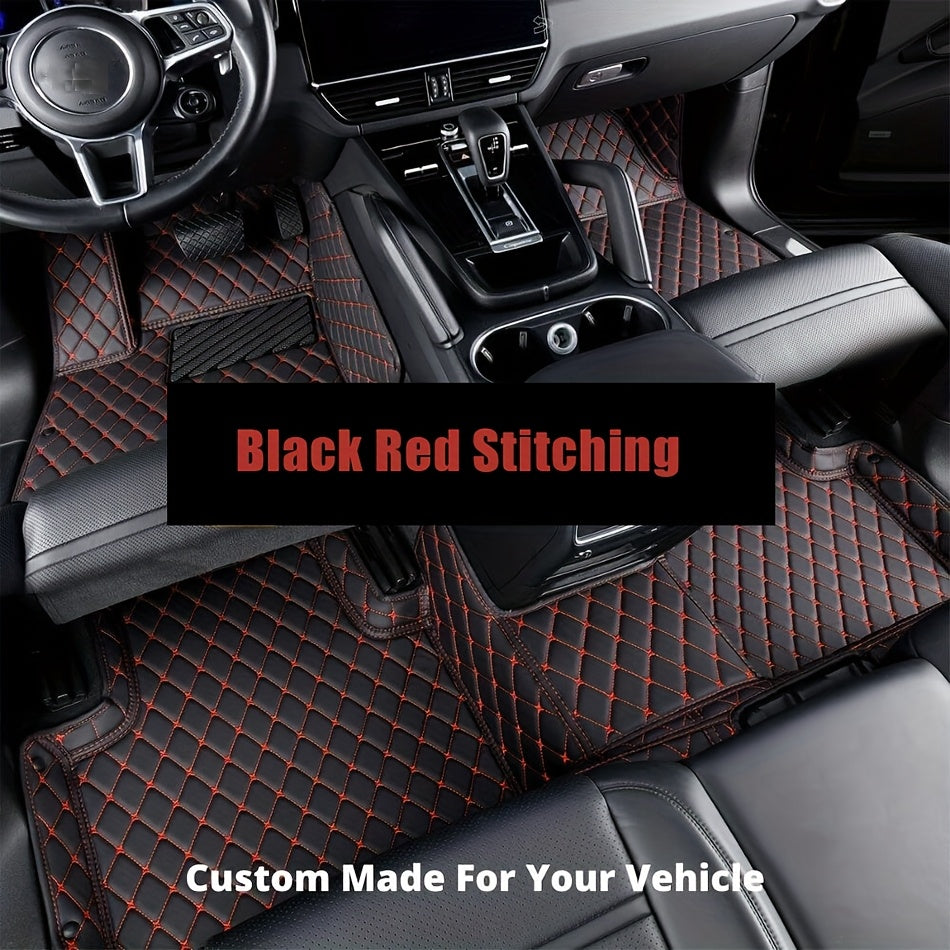 Custom Car Floor Mats Faux Leather Black Red Stitching for Model 3