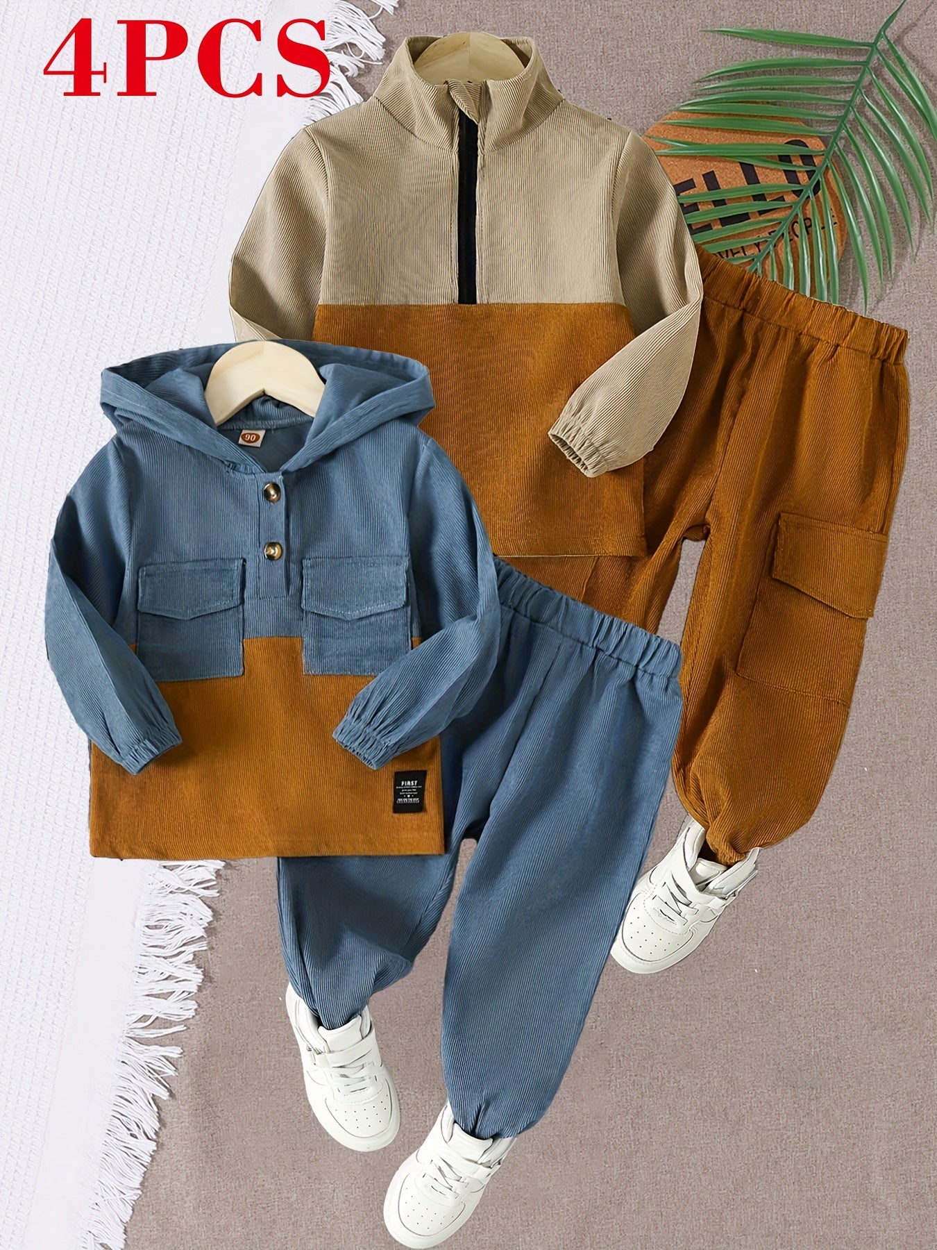 Kids Boy's Casual Corduroy Set 2-Piece Autumn Winter Long Sleeve Sweatshirt Pants