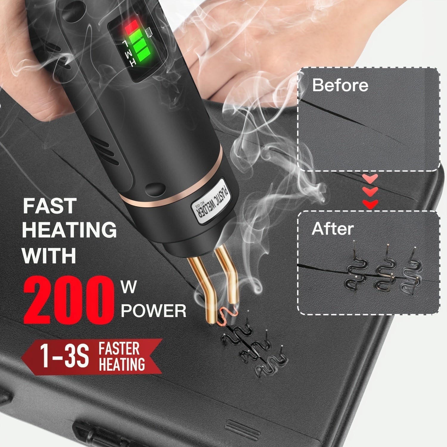 Cordless Plastic Welding Gun 200W with 5000mAh Battery Hot Stapler Repair Kit