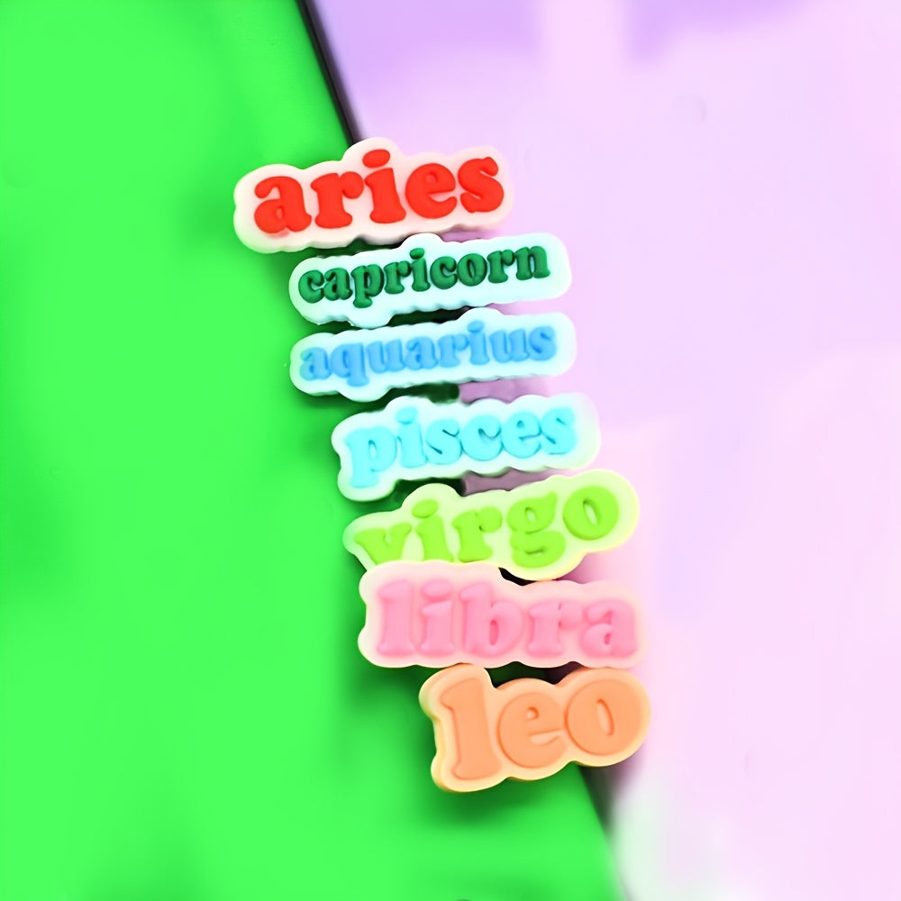 12 Pcs Zodiac Sign Shoe Charms Set Plastic Astrology Footwear Accessories