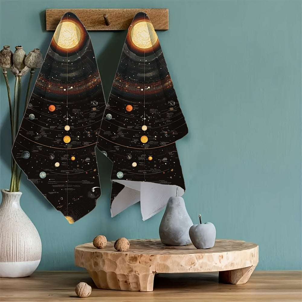 Set of 2 Space Universe Kitchen Towels 16x24 Inches Highly Absorbent Dish Towels