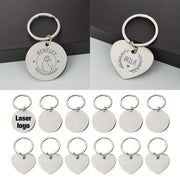Set of 10 Double-Sided Stainless Steel Laser-Engraved Keychains with Dog Name and Info