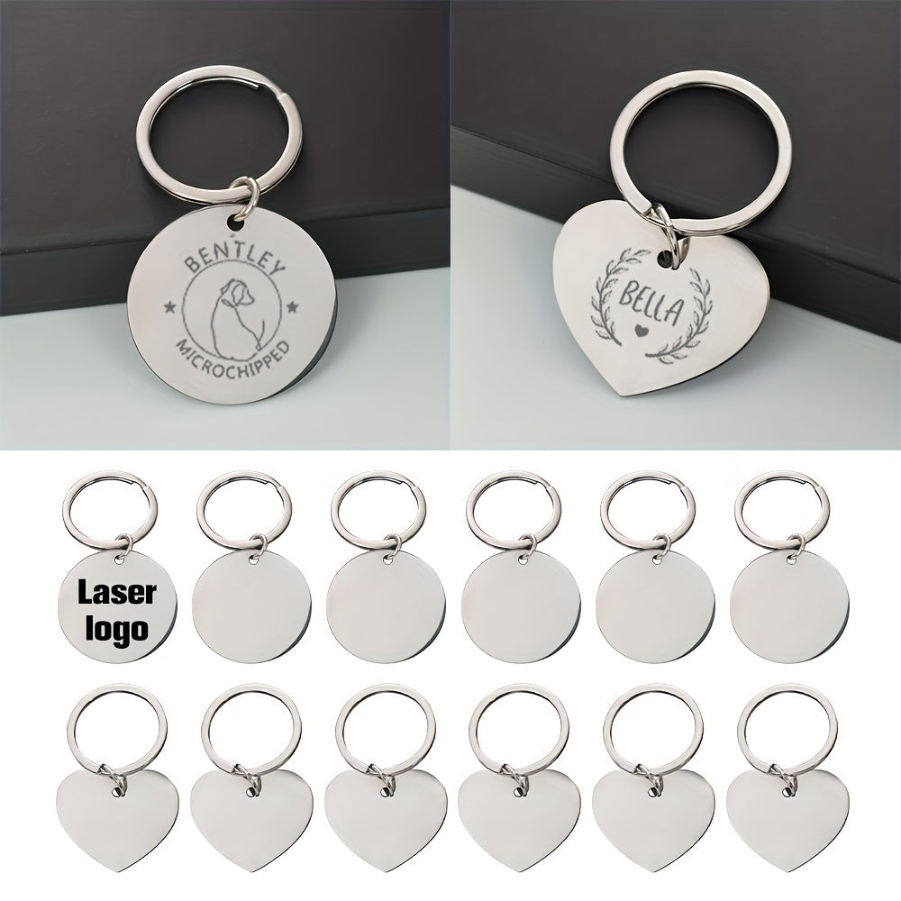 Set of 10 Double-Sided Stainless Steel Laser-Engraved Keychains with Dog Name and Info