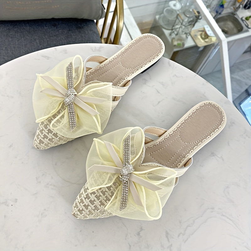 Women's Slip-On Mules with Bowknot Pointed Toe Flat Heel All-Season