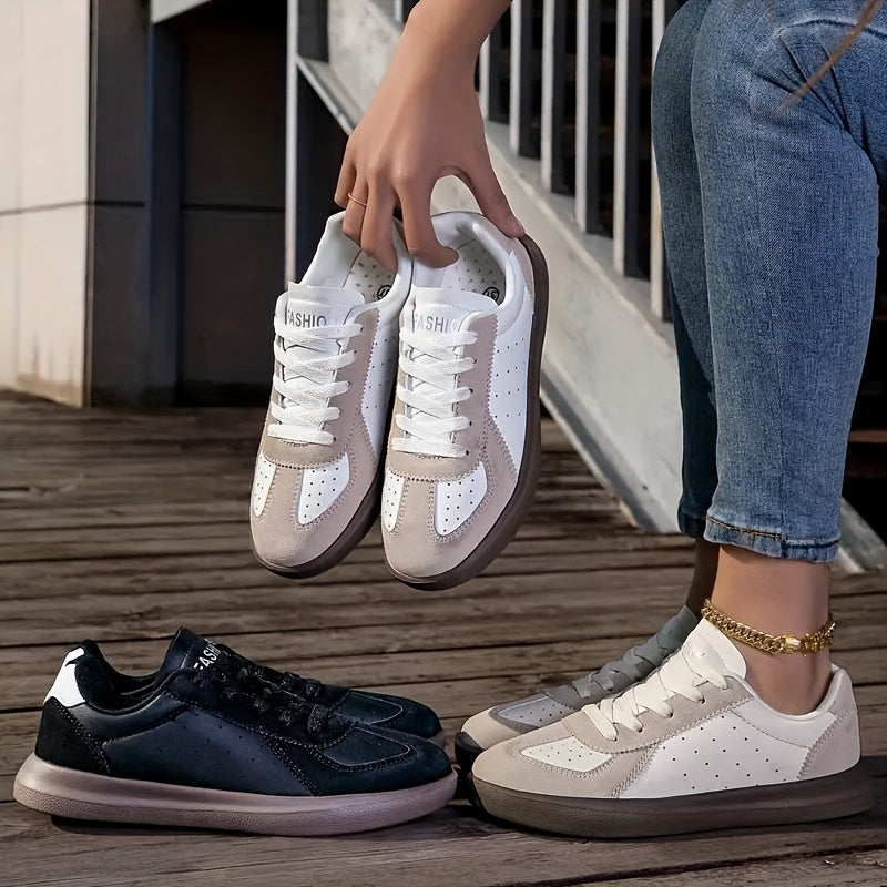Women's Retro High-Top Sneakers Synthetic Cover Upper Casual Shoes Black/White Beige