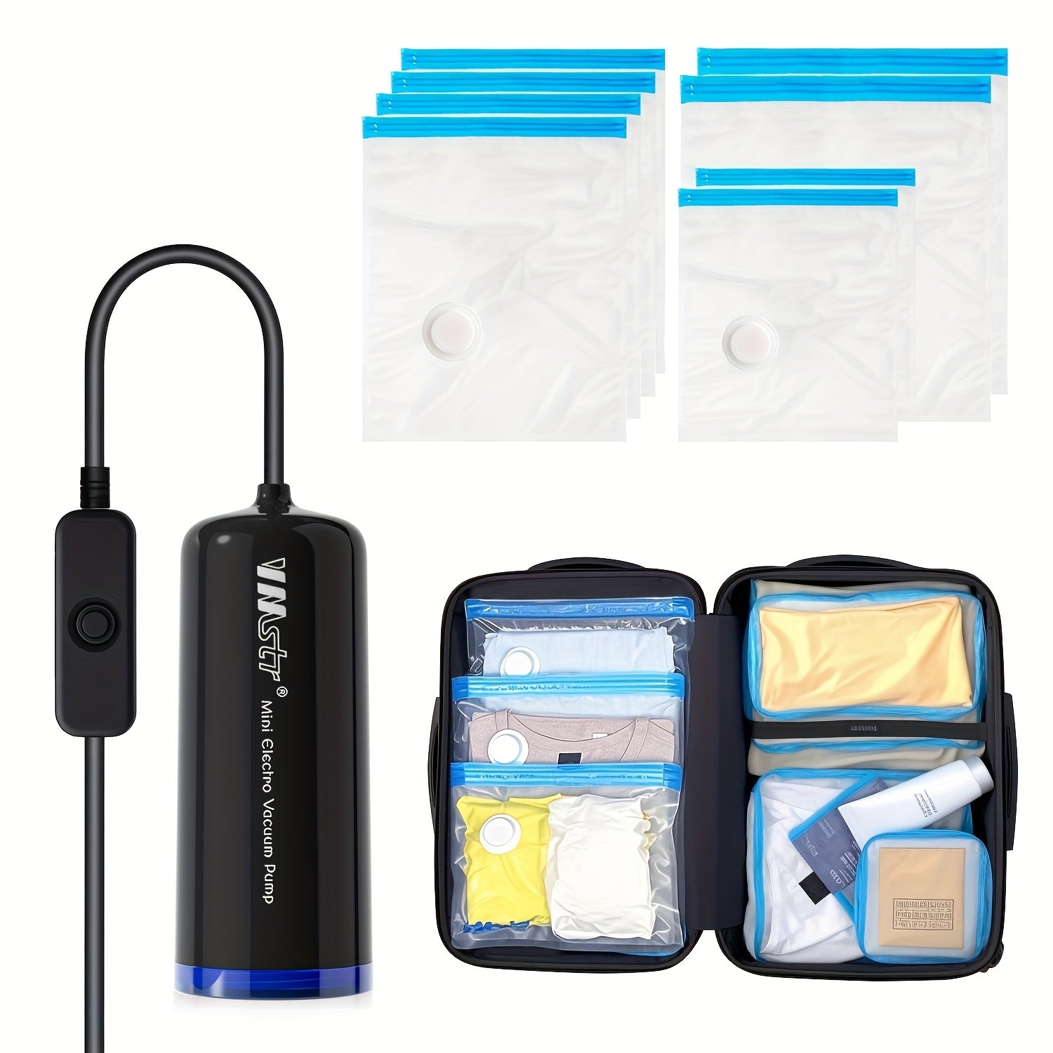 Yuqori tortish uchun vakuum sumkasi bilan qora USB plaginli vakuum mashinasi, vakuum sumkasi bilan saqlash va 3D chop etish ipak iste'mol materiallarini saqlash uchun ideal.