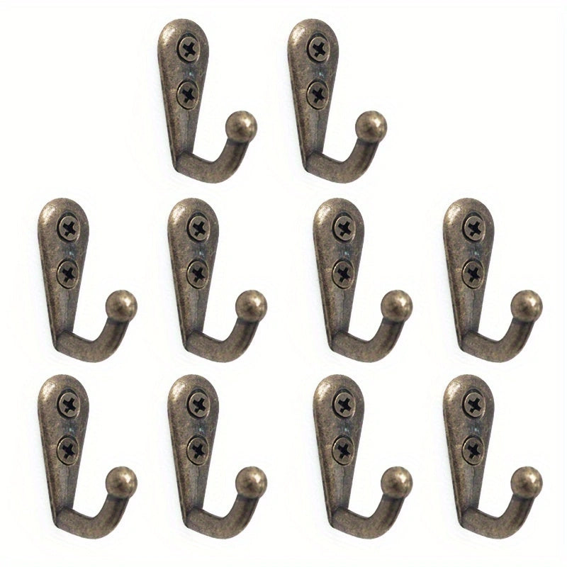Ganchos de pared de aleación de zinc en bronce rústico para abrigos, llaves, bolsos, sombreros, set de 10