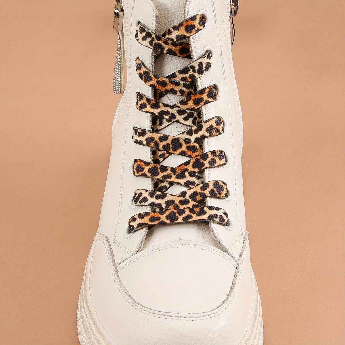 Unisex Polyester Flat Shoelaces Yellow Leopard Print Durable Sneaker Boot Laces