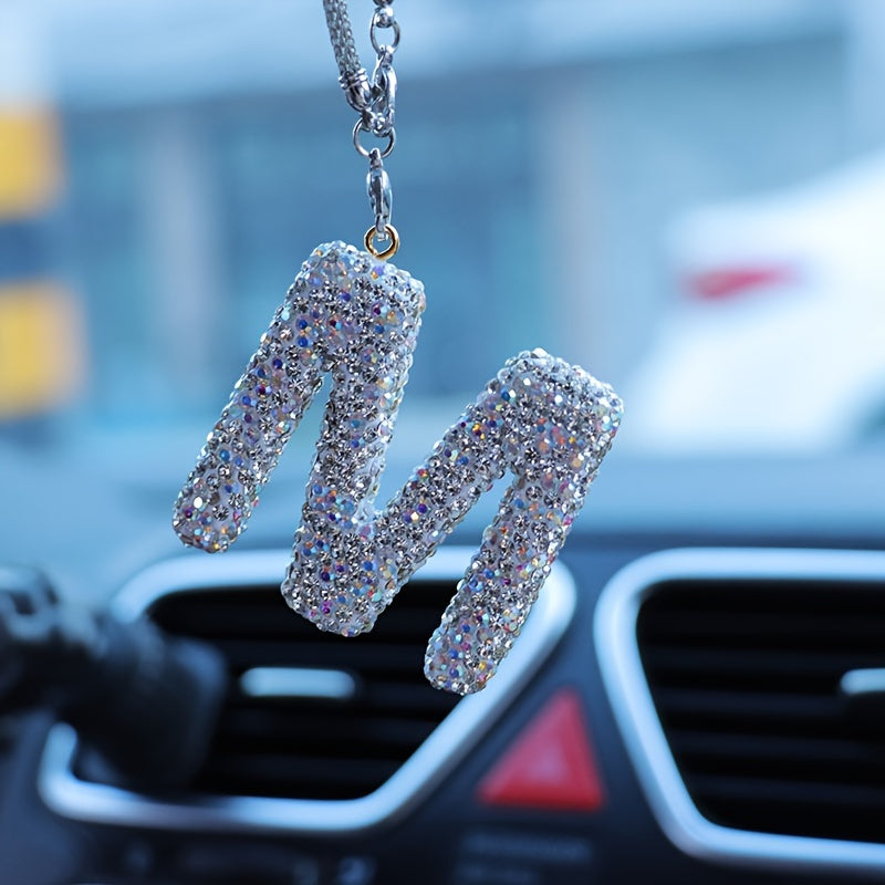 Crystal Bling Alphabet Letter Pendant for Vehicle Mirror with Rhinestones and Metal Material