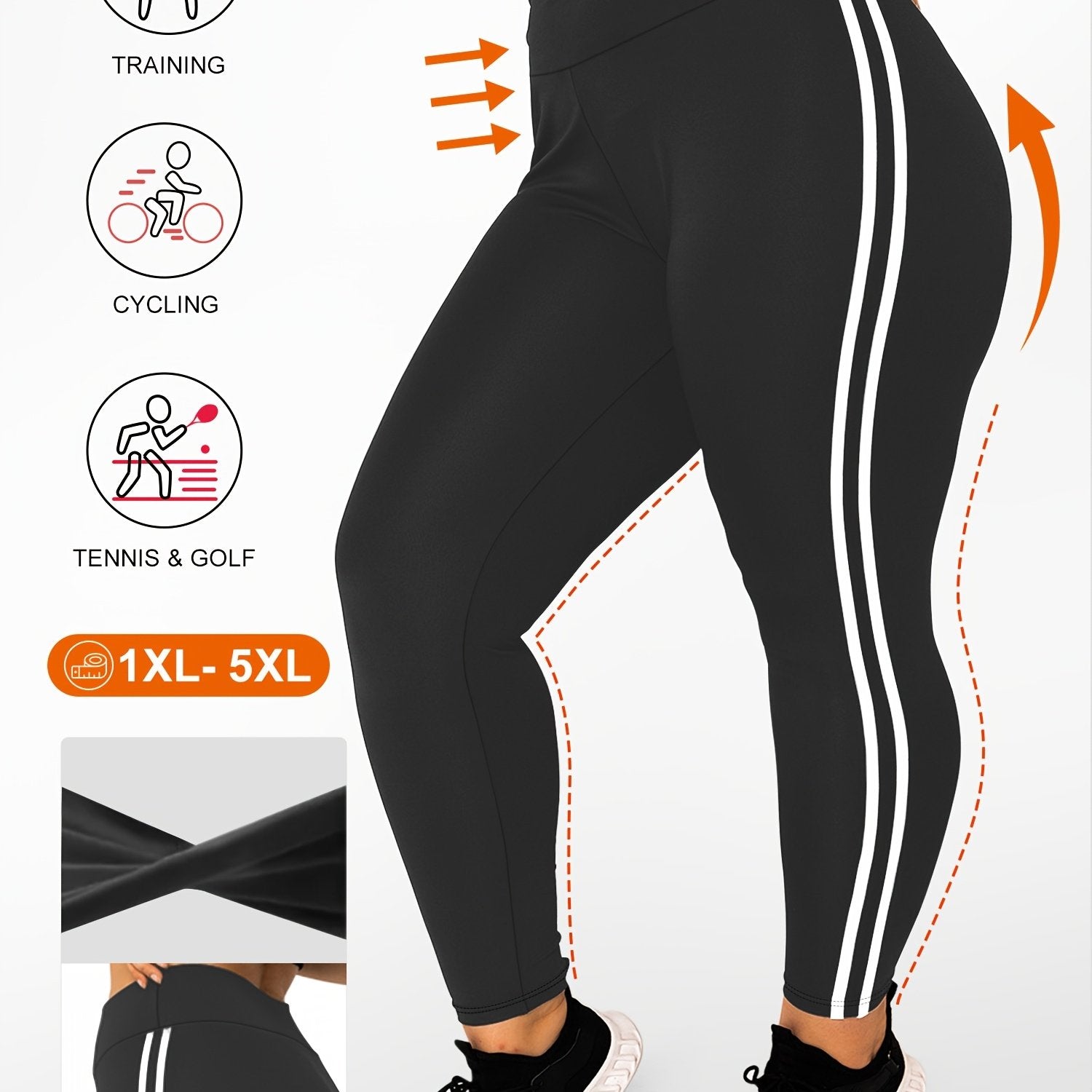 Plus Size High-Waisted Side Stripe Leggings for Spring and Summer
