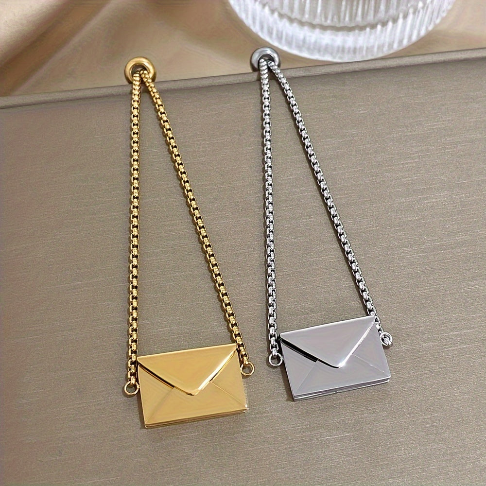 Envelope Pendant Bracelet with Love Letter 18K Gold Plated Stainless Steel Gift for Valentine