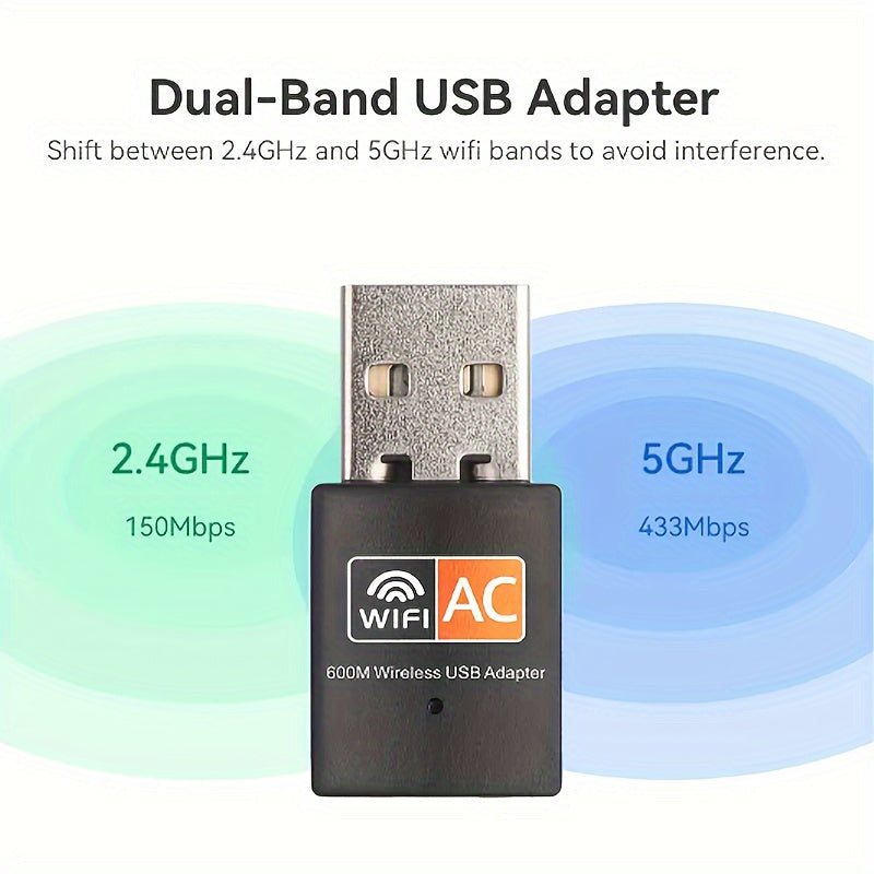 600Mbps Ikki bantli USB WiFi adapteri Windows 8 va Mac OS uchun