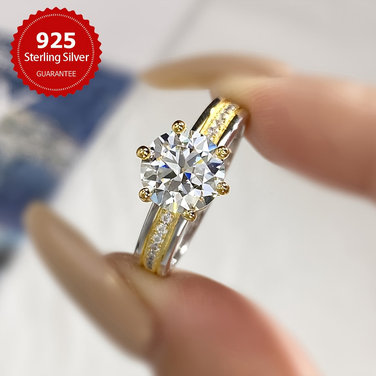 Ladies' Jewelry 2 Carat Mozambique Stone Engagement Ring Sterling Silver with Promise Eternal Anniversary Valentine's Day