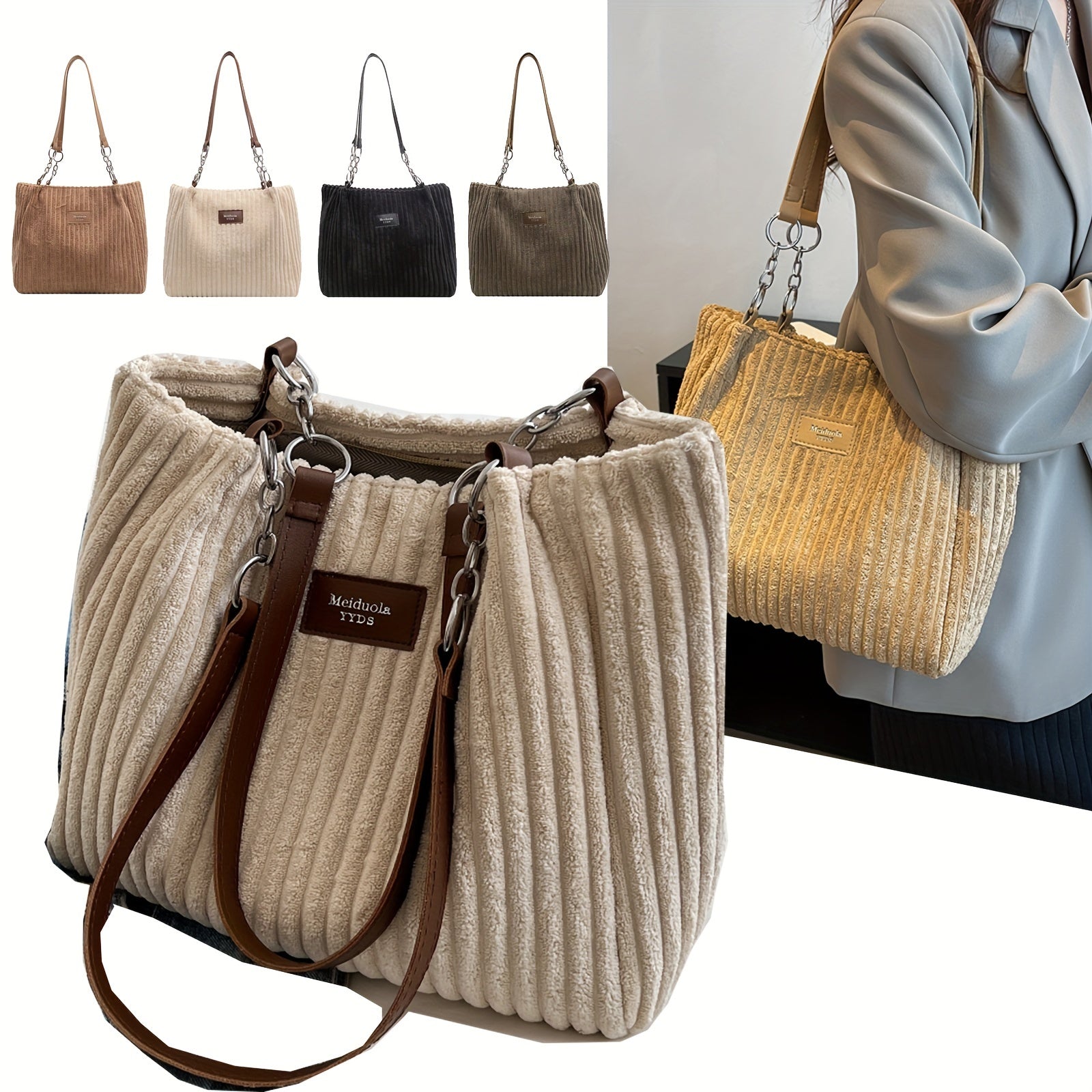 Faux Leather Shoulder Bag for Women Y2K Tote Leopard Print Faux Fur