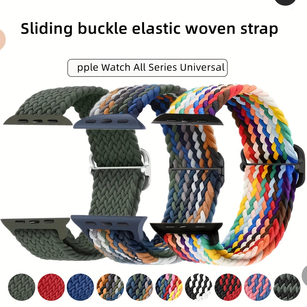 Apple Watch uchun nylon to'qilgan halqa tasmasi, moslashuvchan, elastik, suv o'tkazmaydigan va terga chidamli. Bir nechta ranglarda Ultra2/9/8/7/6/5/4/3 SE iWatch modellari uchun mos keladi. Zamonaviy va moslashuvchan.