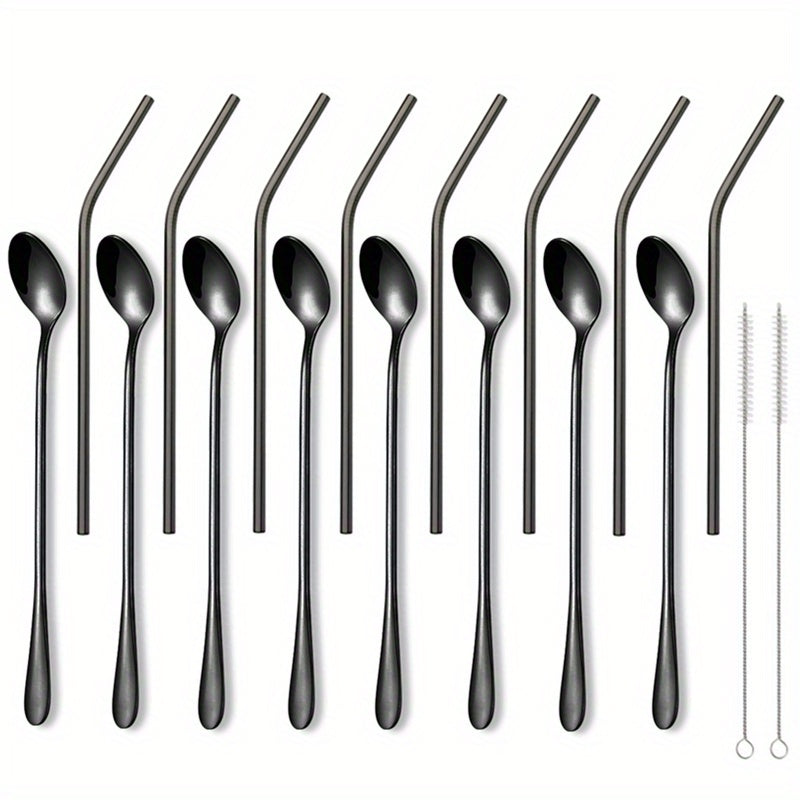 Set of 8 Stainless Steel Long-Handle Spoons for Stirring and Mixing Beverages