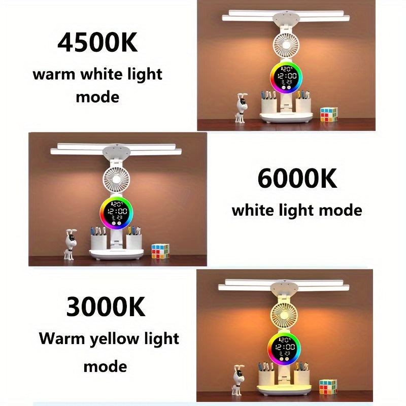 Lámpara de escritorio LED con control táctil, ventilador USB, luz de estudio para estudiantes, duradera, de PVC