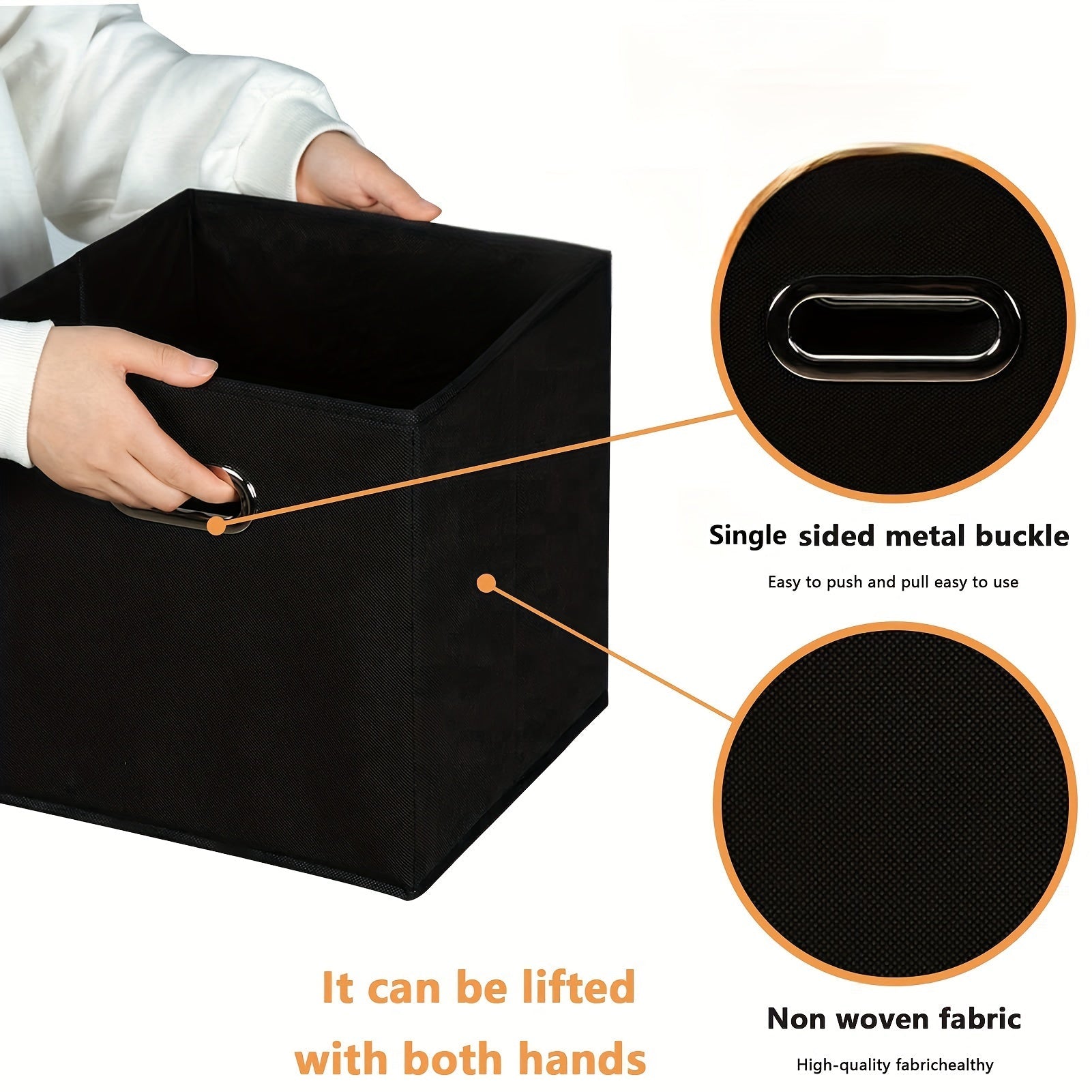 Juego de 6 cestas de tela plegables con asas en diseño de cubo en negro, azul y crema