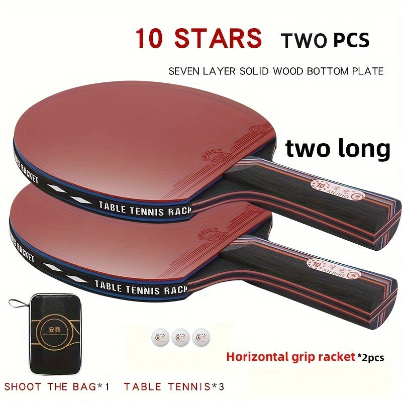 Single Pack of 10 Professional-Grade Red Carbon Rubber Table Tennis Rackets with 3 Balls