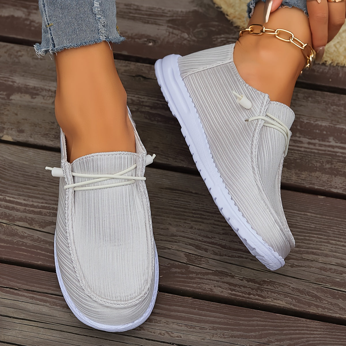 Women's Canvas Slip-On Flat Shoes Breathable Loafers Walking Shoes