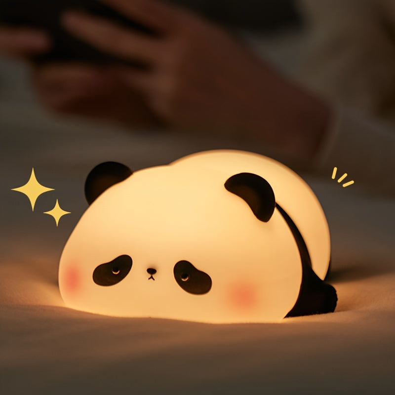 Luz nocturna de panda adorable con control táctil, recargable por USB, brillo ajustable, decoración moderna para dormitorio