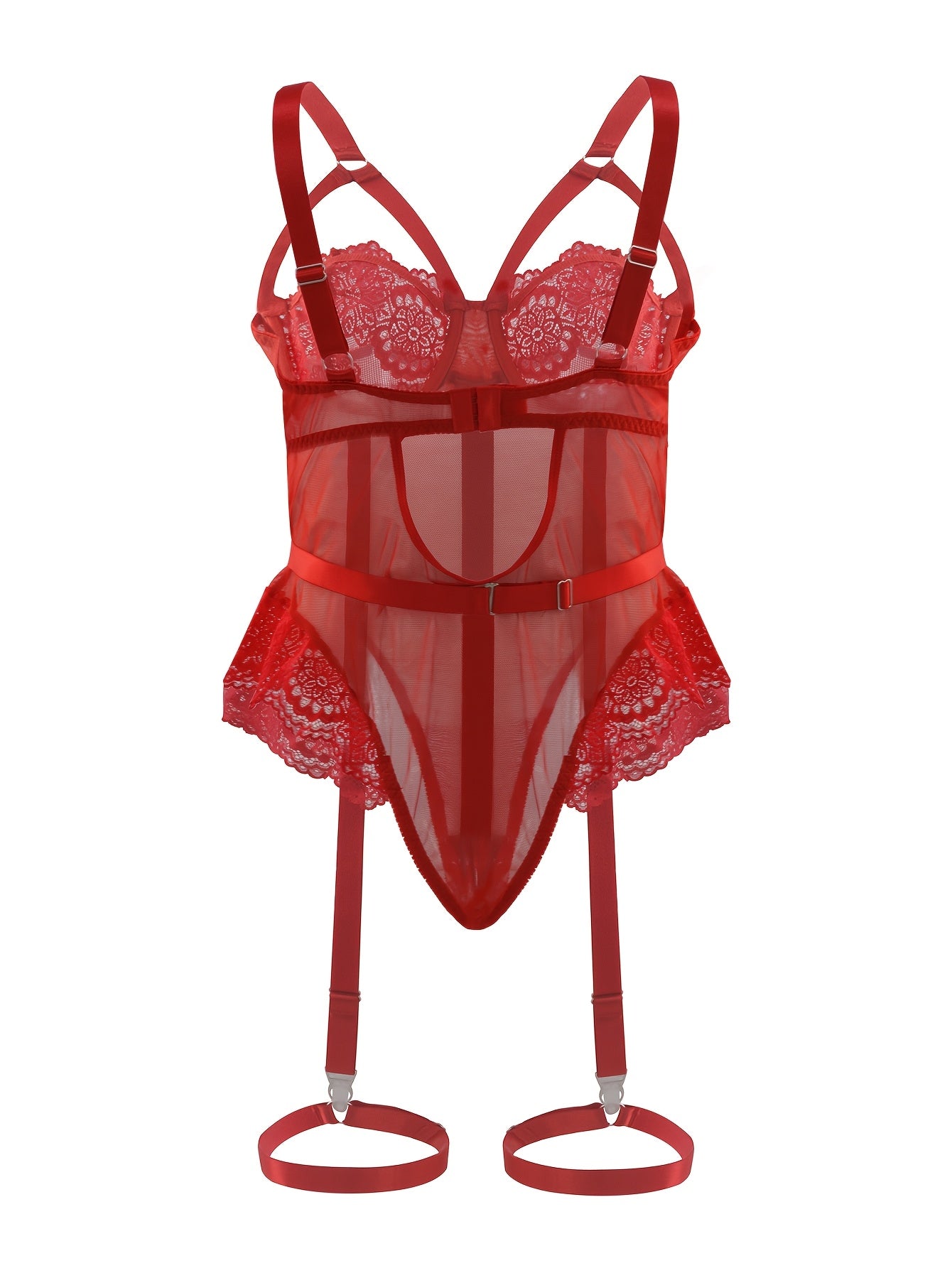 Women's Large Size Lace Bodysuit Garter Belt Leg Rings Set