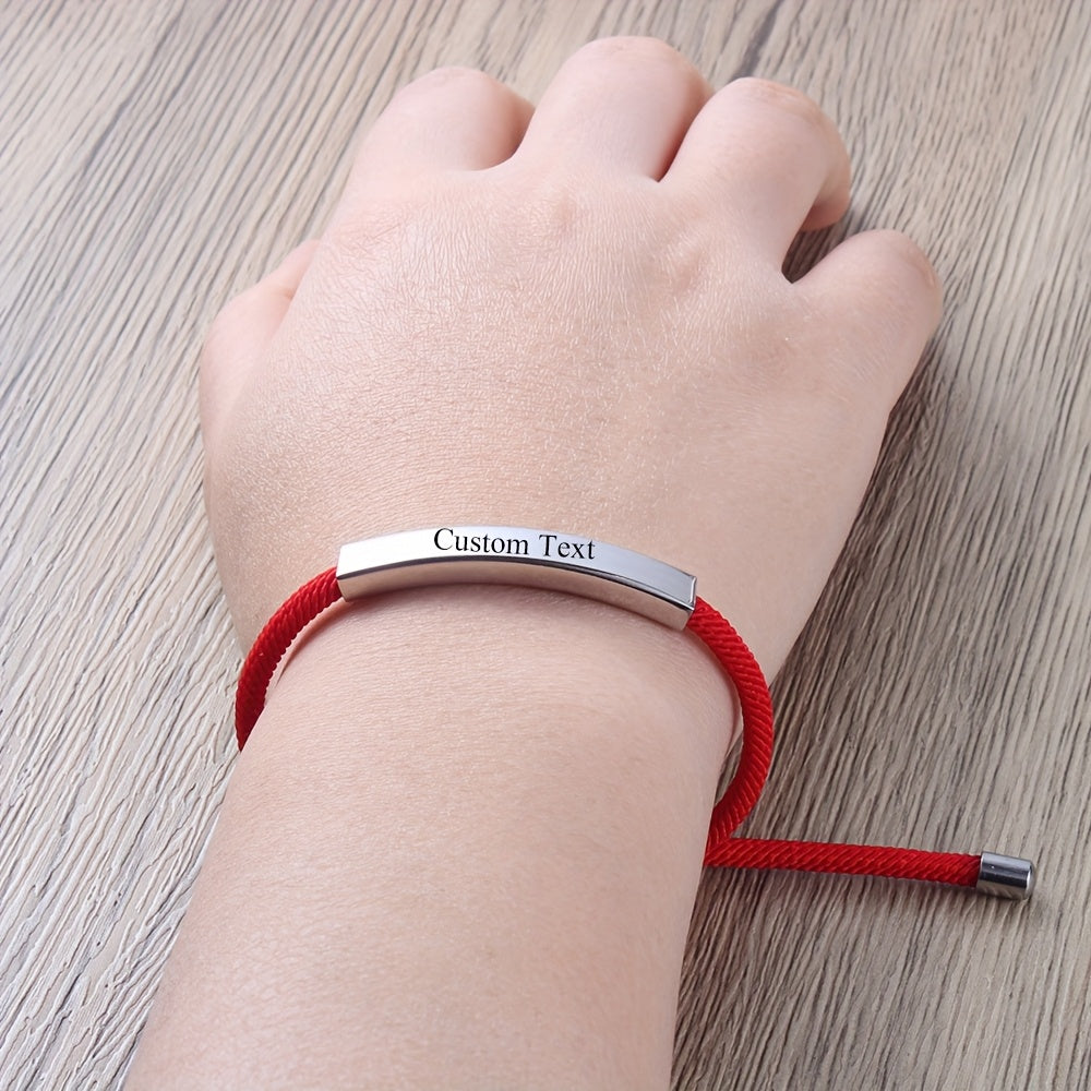 Personalized Stainless Steel Bracelet Adjustable Custom Name Date Gift for Valentine's Day Wedding in Red Grey Wine Red Blue Green Black