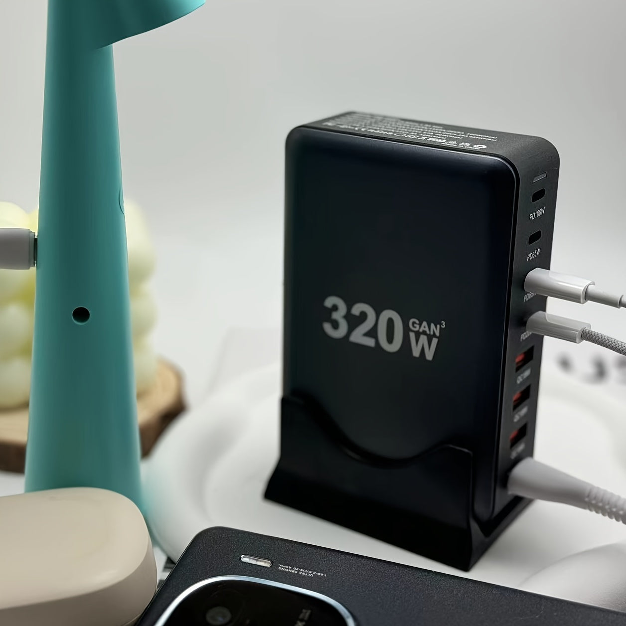 320W GaN III USB-C Зарядное устройство с 8 портами Быстрая зарядка для MacBook iPad Samsung Европейская вилка