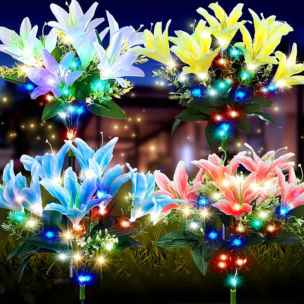Solar Lily Garden Lights with 7 LED Heads Energy-Efficient Outdoor Pathway Yard Decor