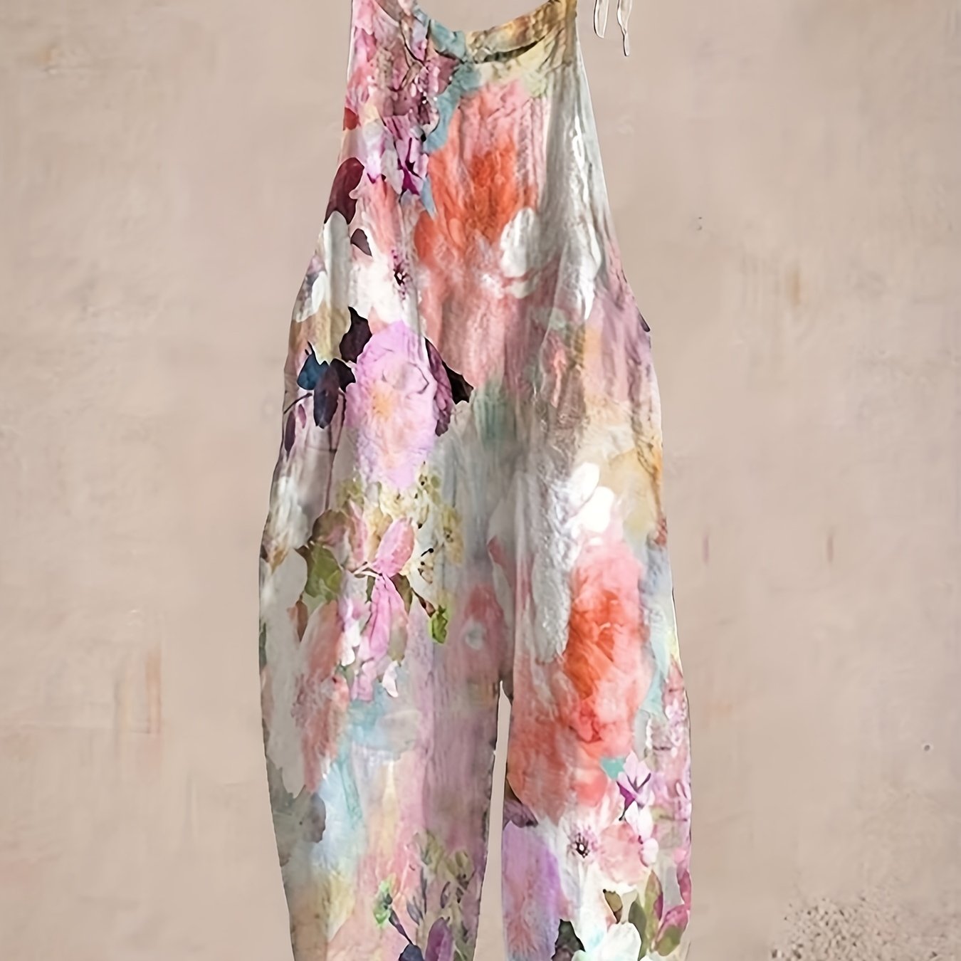 Plus Size Women's Floral Jumpsuit High-Waisted Sleeveless Beachwear