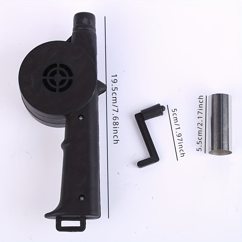 Portativ qo'l bilan ishlaydigan havo bloweri: Tashqi gril va lagerda foydalanish uchun qo'l bilan ishlatiladigan ko'mir ventilyatori, ABS materialidan tayyorlangan, elektr energiyasi talab qilinmaydi, barbekyu ventilyatori aksessuari bilan birga.