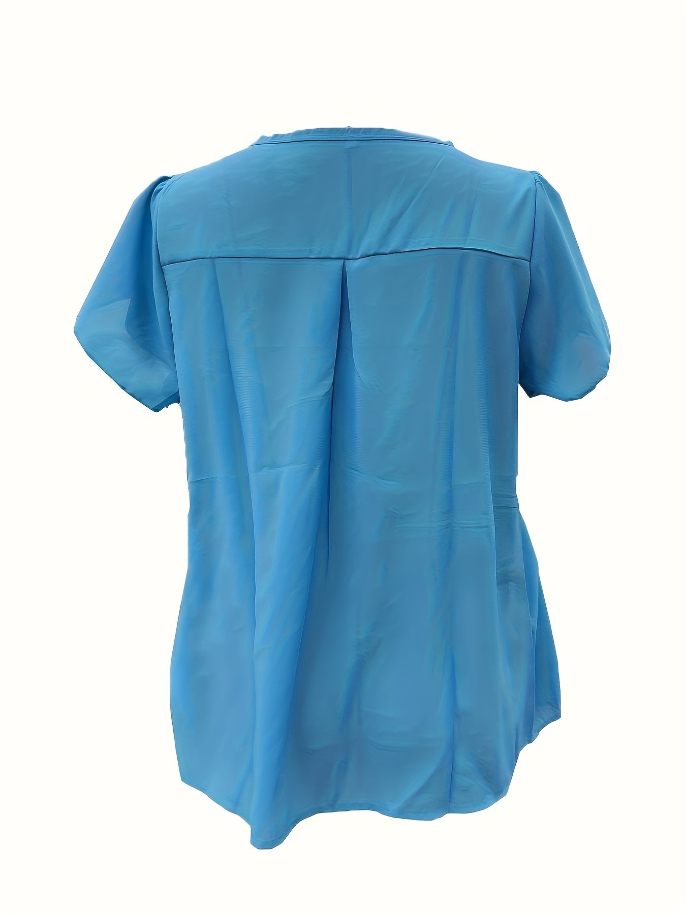 Women's Chiffon V-Neck Blouse with Ruffles Short Sleeves Elastic Waist Solid Color