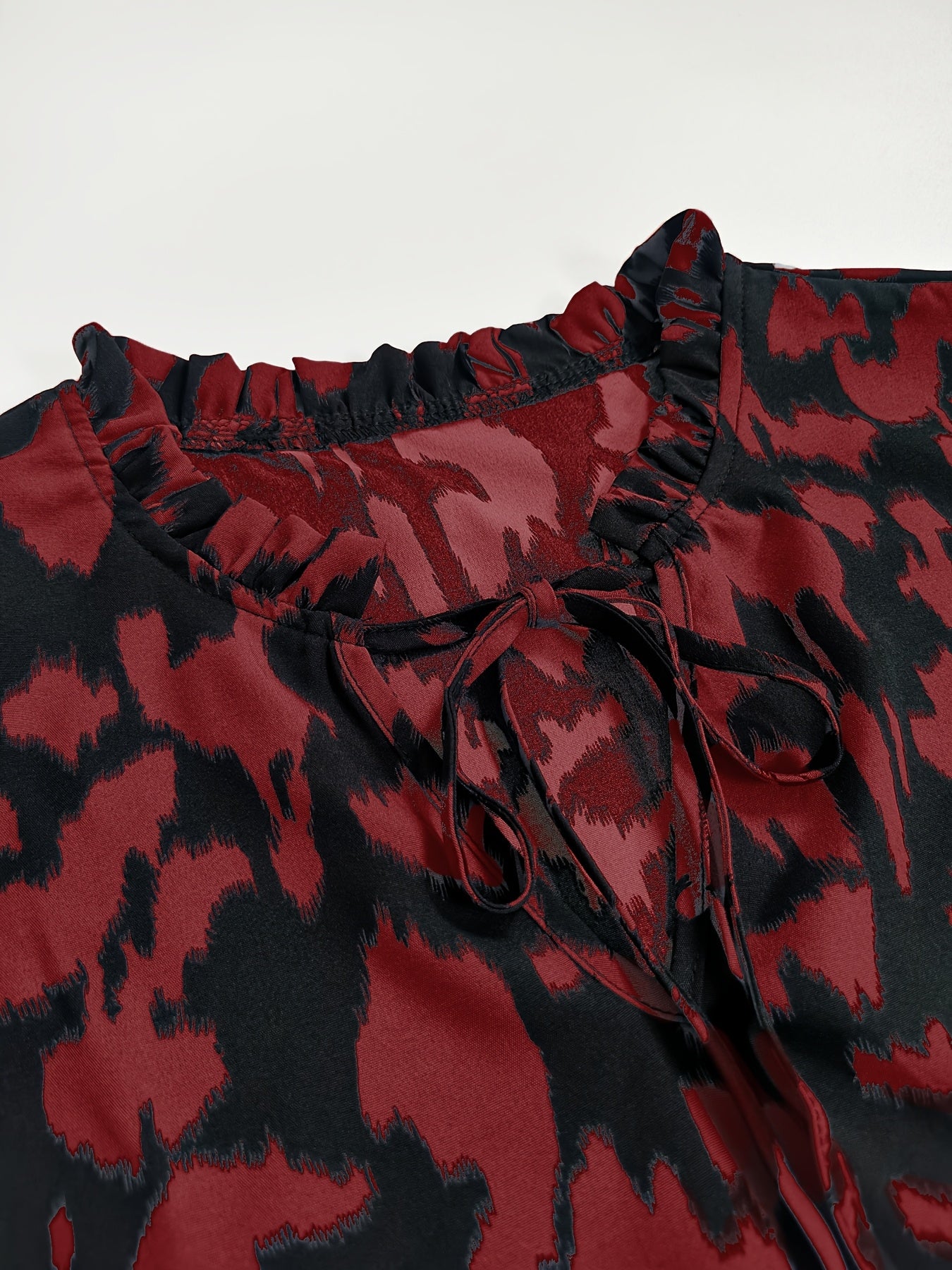 Plus Size Leopard Print Tie Neck Blouse Long Sleeve Spring Fall Women