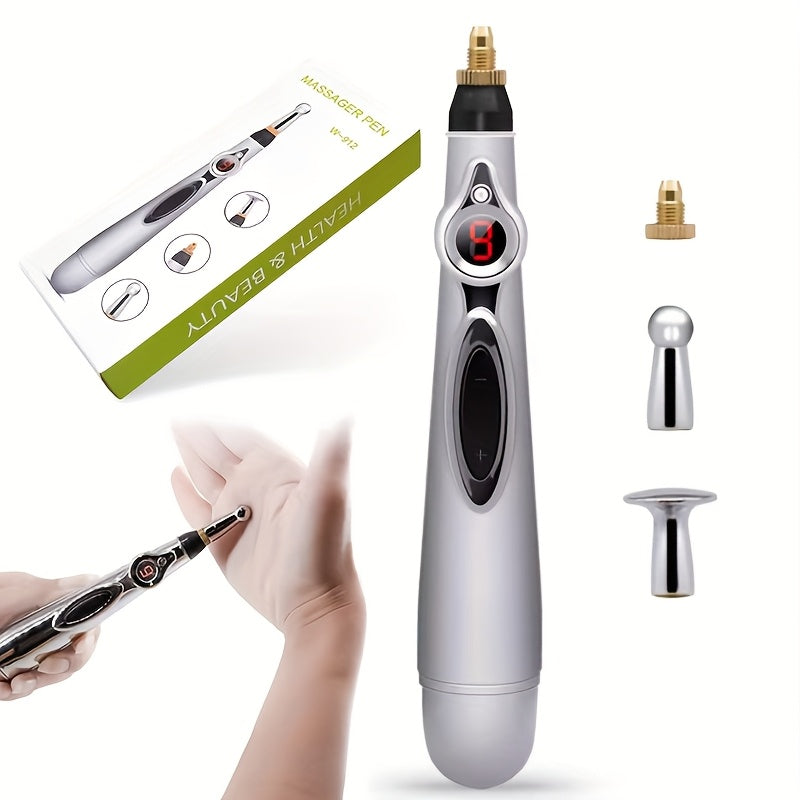 Battery-Operated Smart Massage Pen with Adjustable Modes and Interchangeable Heads