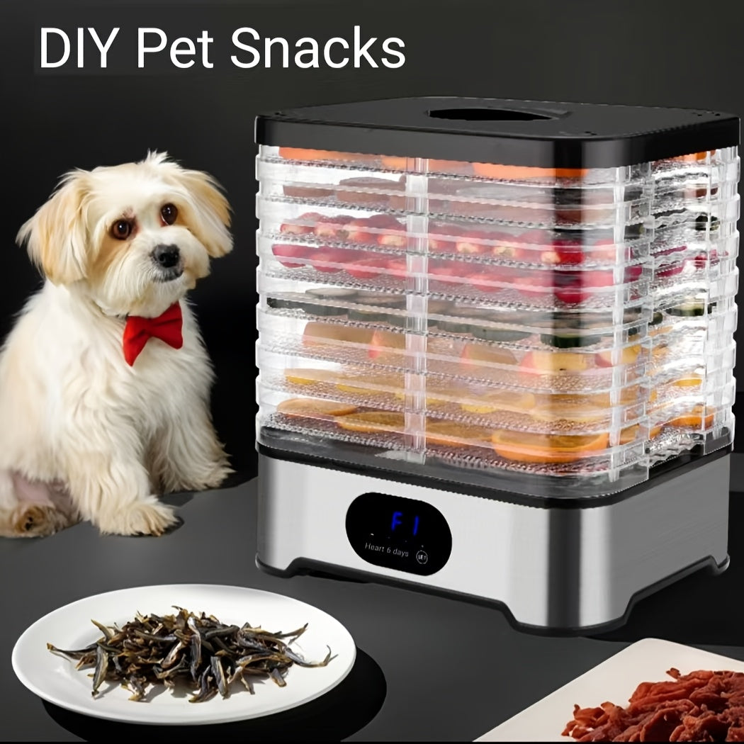 EU Household Dried Fruit Machine with Digital Timer and Temperature Control LED Display. Meva, o't, go'sht va atıştırmalıklar kabi turli xil mahsulotlar uchun mos. Kuchli quritish xususiyatlariga ega