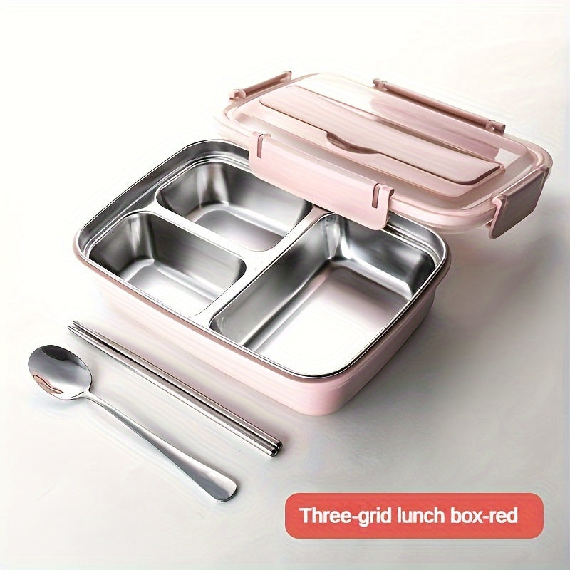 Leak-Proof Stainless Steel Lunch Box with 3 Compartments for Kids and Adults