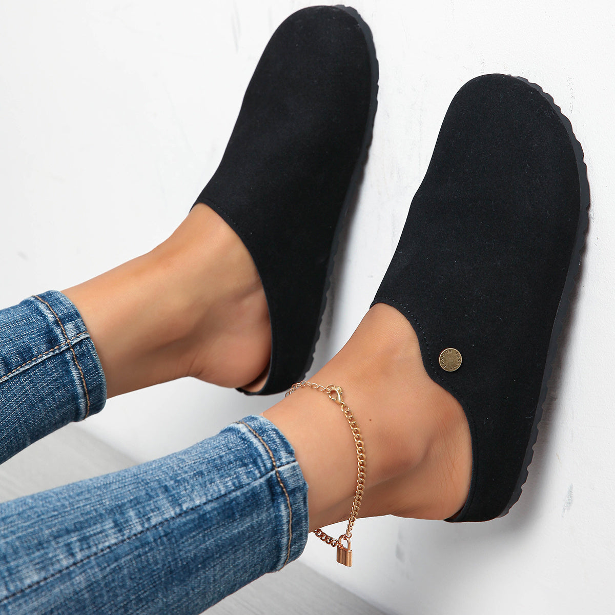 Women's Tan Mules Flat Slip-On Loafers with Ankle Strap