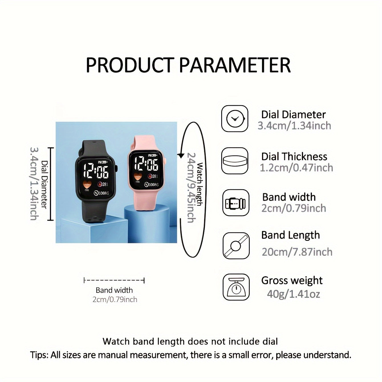 Women's Digital Watch with Silicone Band Analog Digital Display Square Plastic Case