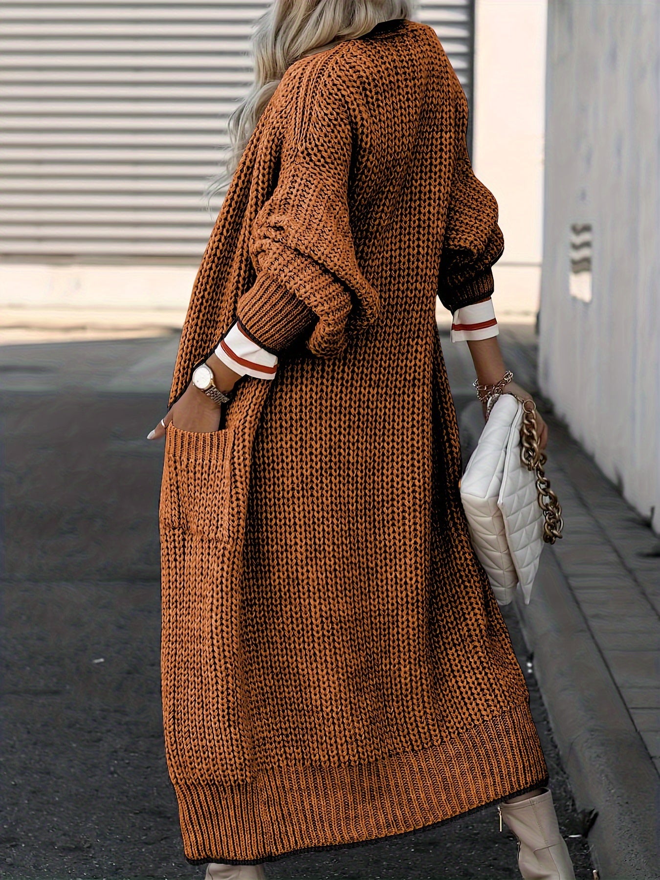 Plus o'lcham ayollar uchun kundalik uzun qo'lqopli kardigan zaytun yashil, kuz-qish