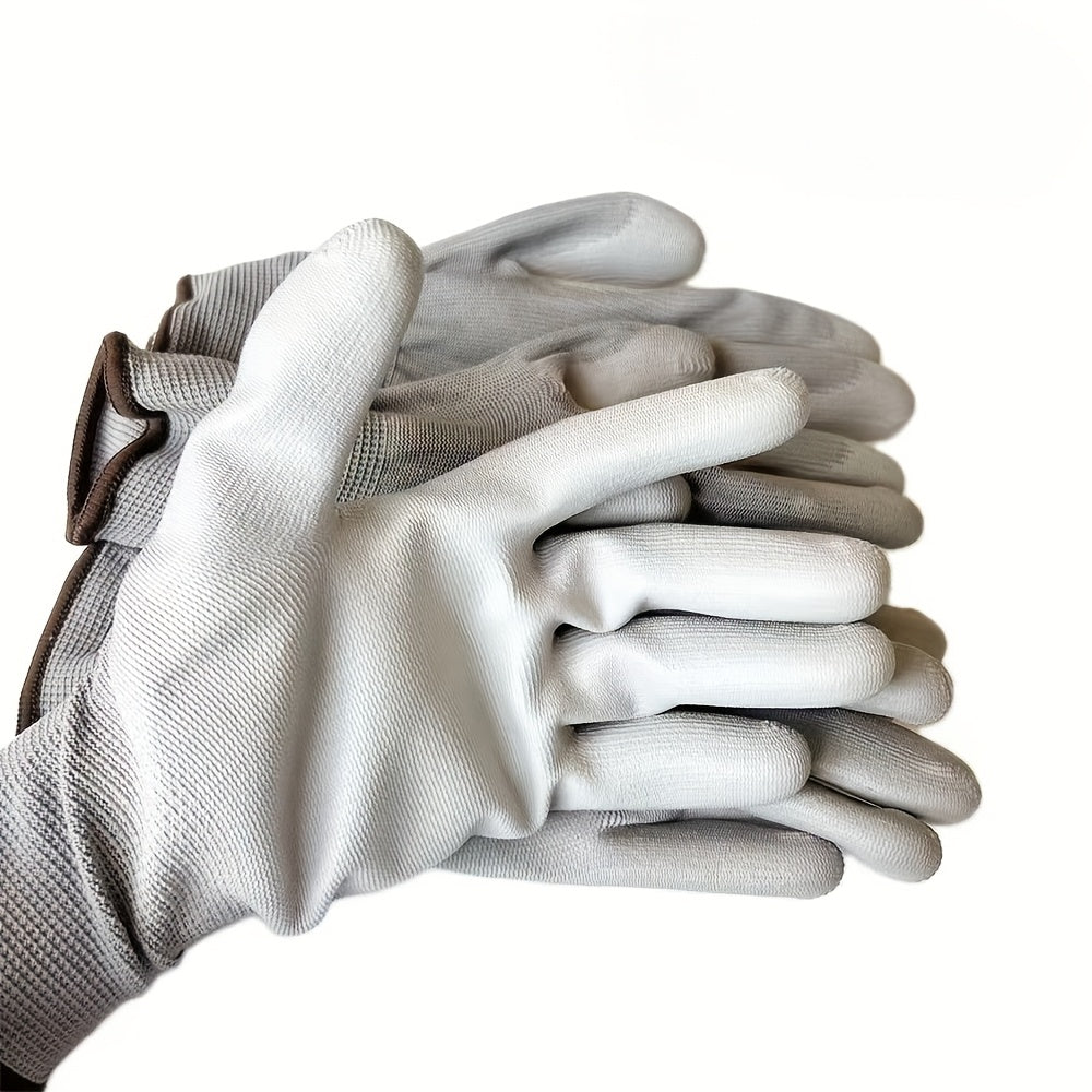 Paquete de 12 guantes de trabajo de poliéster antideslizantes grises para jardinería, construcción, reparación de autos