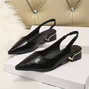 Women's Low Heel Slingback Shoes with Pointed Toe and Elastic Strap for Office