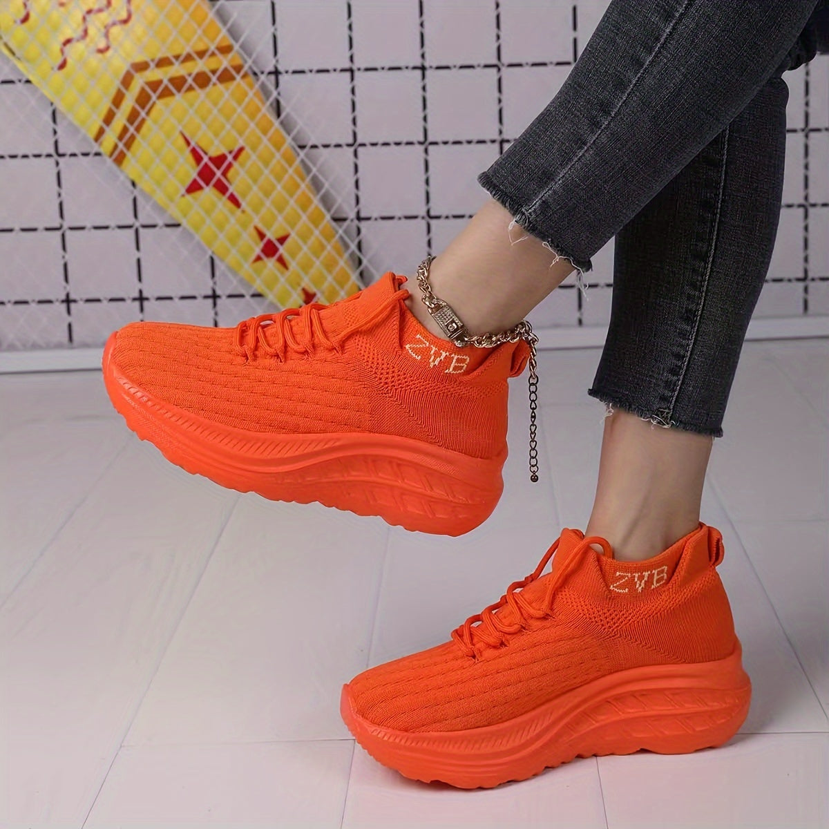 Women's Knitted Platform Sneakers Breathable Casual Low-Top Wedge Shoes