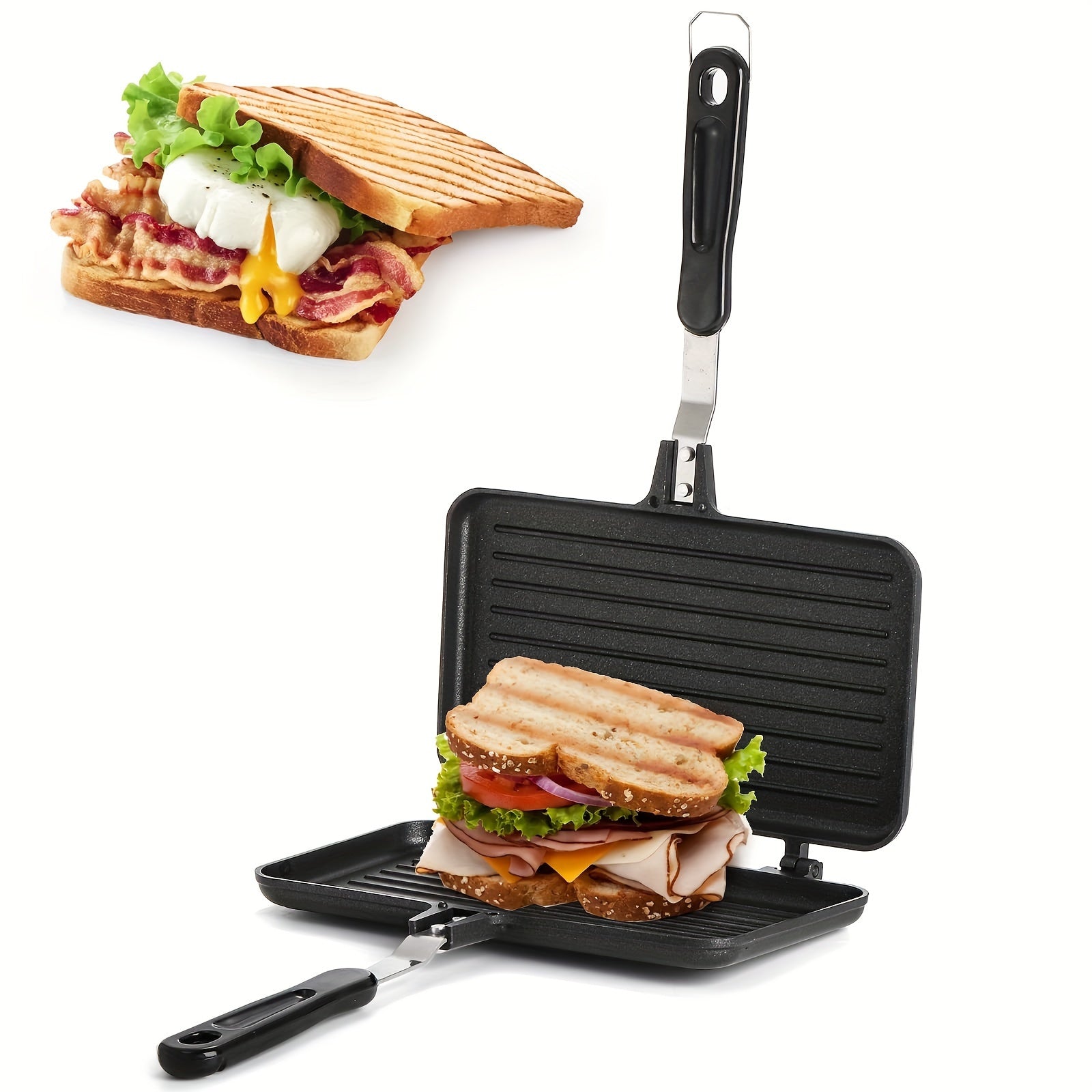 Dual-Sided Aluminum Non-Stick Frying Pan for Sandwiches Steak Eggs