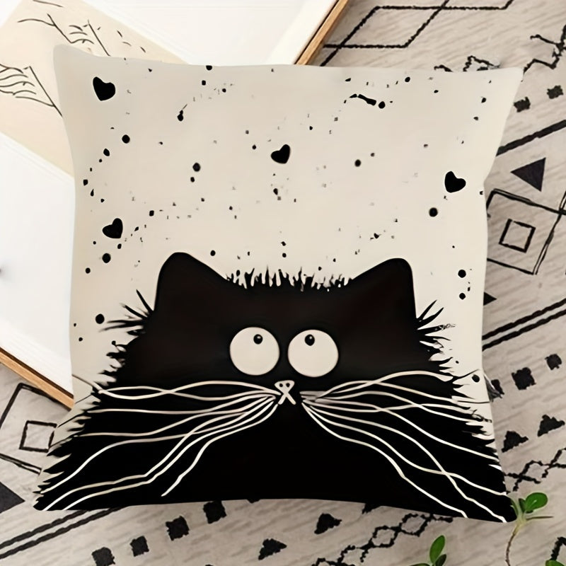 Soft Cotton Cushion Cover with Whimsical Cat Design, Zipper Closure, Easy Care