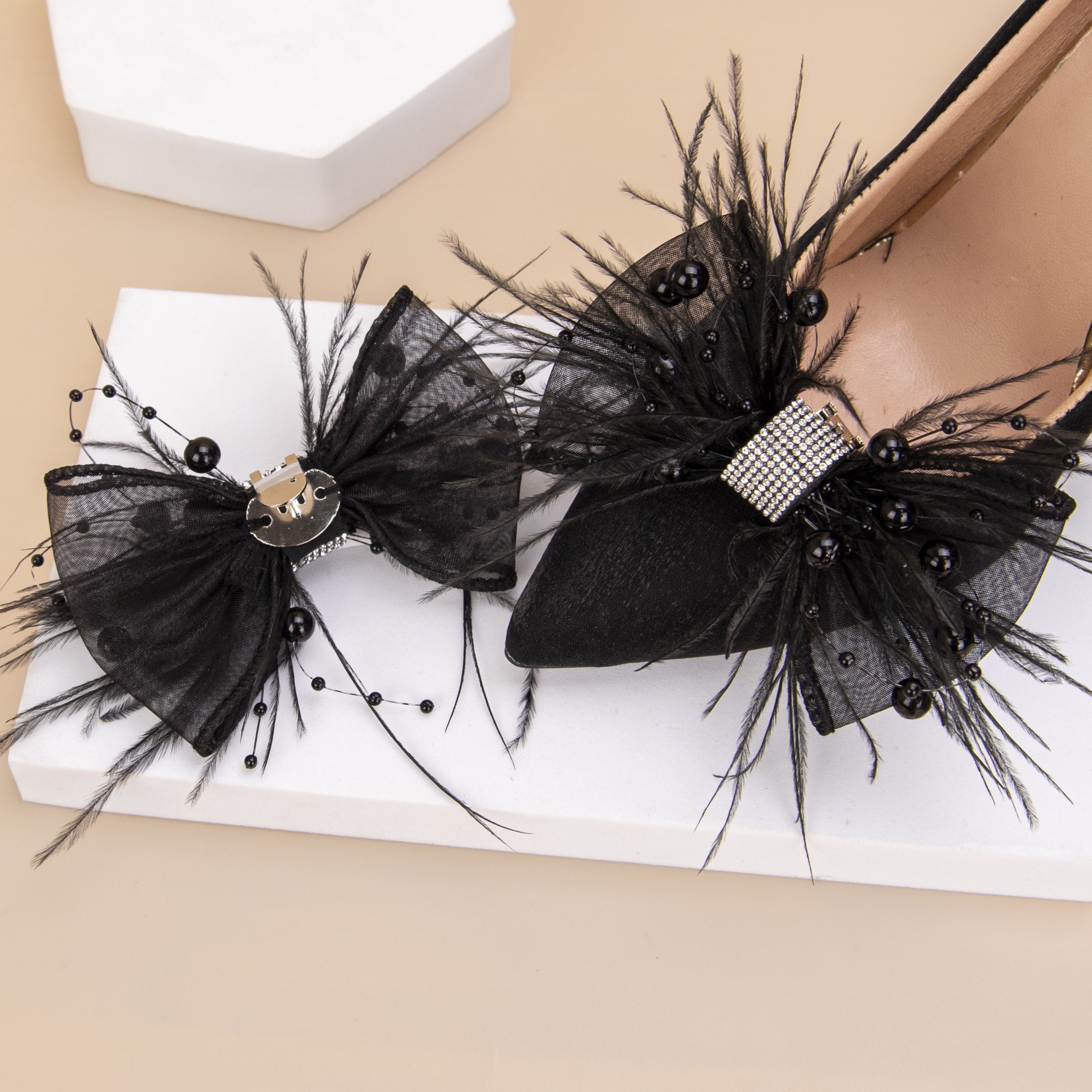 Women Detachable Shoe Clips Feather Rhinestone Wedding Party Accessories