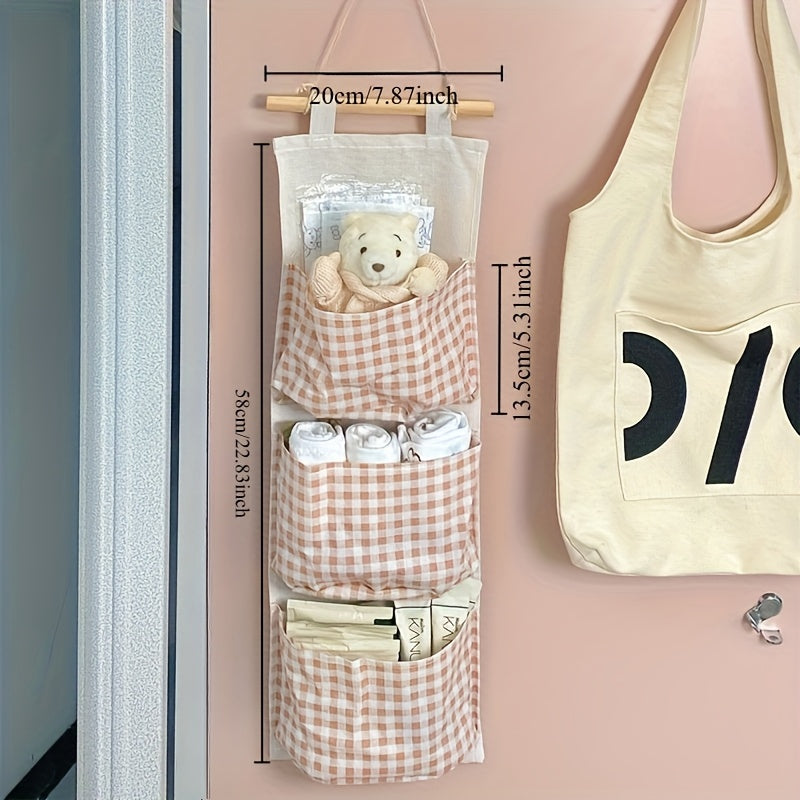 Bolsa de almacenamiento de pared multiusos con tres bolsillos grandes, organizador colgante para armario, dormitorio, baño